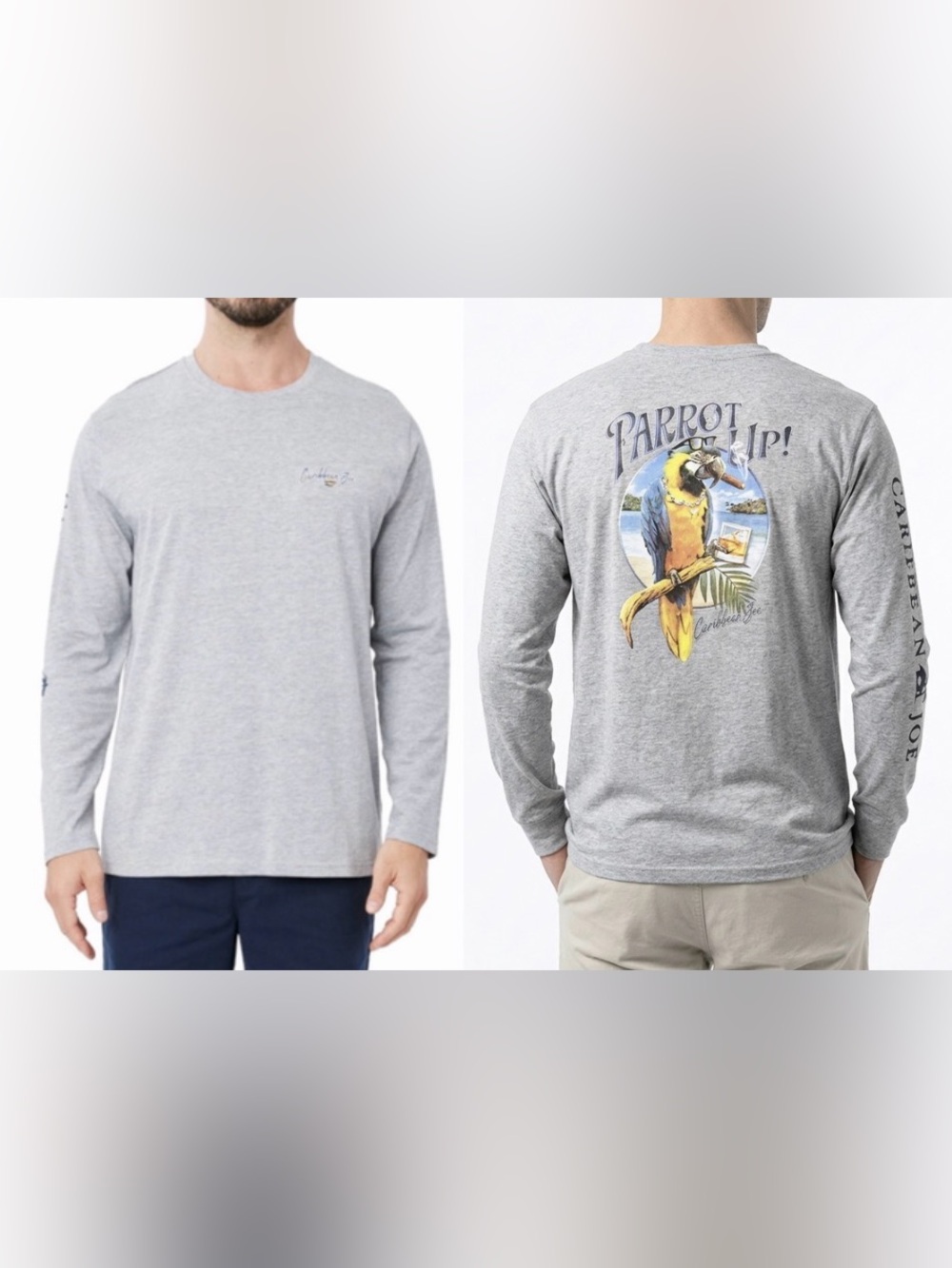NWT - Caribbean Joe Men's Long Sleeve Parrot Up Tee